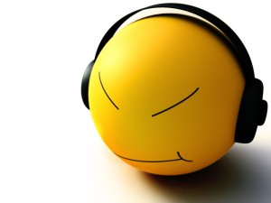 emoticon face wearing headphones